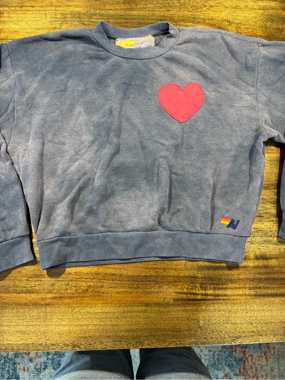 Aviator Nation Navy Kids Crewneck Sweatshirt with Pink Heart Patch